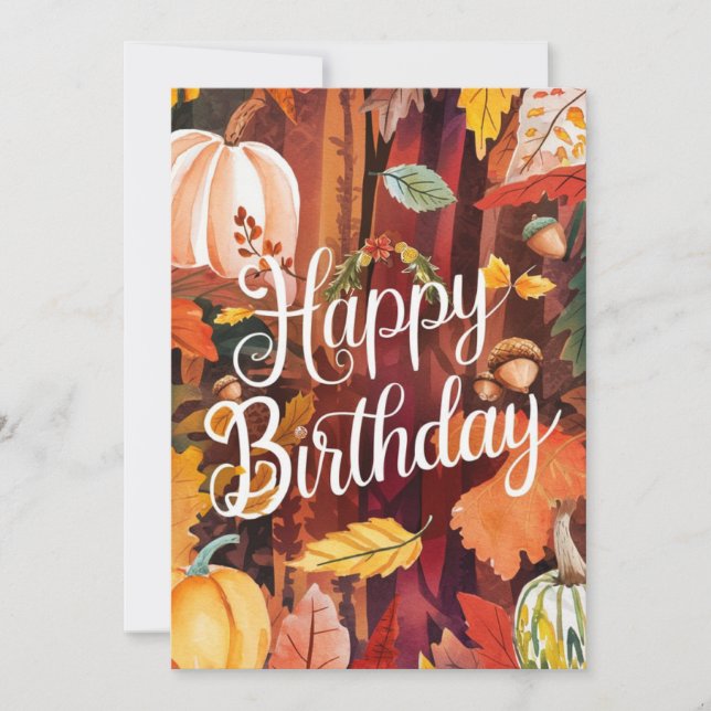 Cute Cosy Wish Autumn Fall Happy Birthday Card (Front)