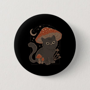 Cute Cottagcore Cat Mushroom Hat Vintage Grunge Ae 6 Cm Round Badge