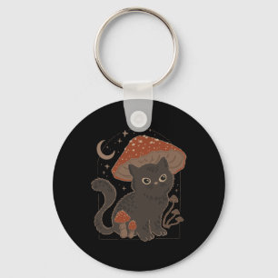 Cute Cottagcore Cat Mushroom Hat Vintage Grunge Ae Key Ring
