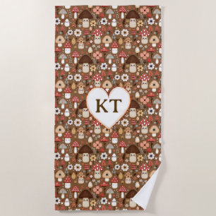 Cute Cottage Core Mushrooms and Flowers Beach Towel