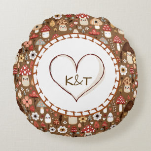 Cute Cottage Core Mushrooms and Flowers Round Cushion