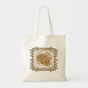 Cute cottage core sleeping forest fawn tote bag