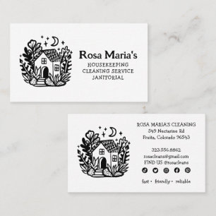 Cute Cottage House Cleaning Service Social Icons Business Card