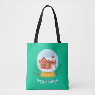 Cute Cottage Snowman Christmas Snow Globe Tote Bag