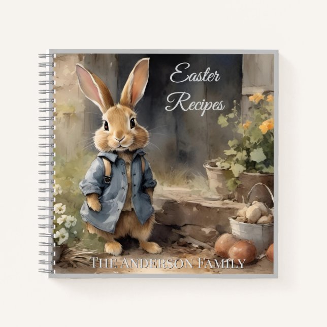 Cute Cottage Style Bunny | Easter Family Recipe Notebook (Front)