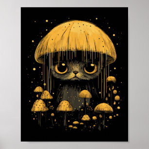Cute Cottagecore Aesthetic Cat Mushroom Women Kids Poster