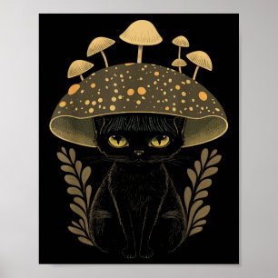 Cute Cottagecore Aesthetic Cat Mushroom Women Kids Poster