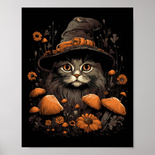 Cute Cottagecore Aesthetic Cat Mushroom Women Kids Poster
