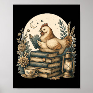 Cute Cottagecore Aesthetic Chicken Reading Book Ne Poster
