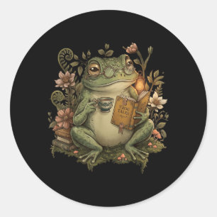 Cute Cottagecore Aesthetic Frog Book Reading Lover Classic Round Sticker
