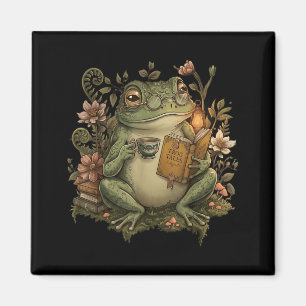 Cute Cottagecore Aesthetic Frog Book Reading Lover Magnet