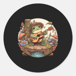 Cute Cottagecore Aesthetic Frog Playing Banjo on M Classic Round Sticker
