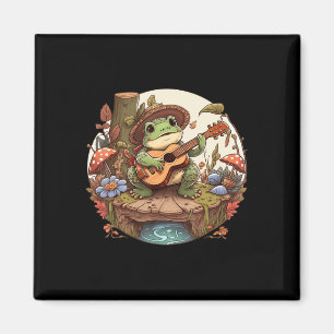 Cute Cottagecore Aesthetic Frog Playing Banjo on M Magnet