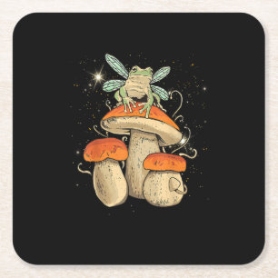 Cute Cottagecore Aesthetic Mushroom Frog Goblincor Square Paper Coaster