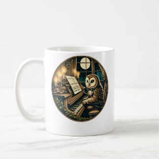 Cute Cottagecore Aesthetic Owl Playing Piano Music Coffee Mug