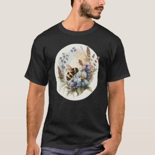 Cute Cottagecore Botanic Wildflower Bumblebee Wate T-Shirt