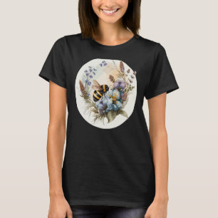 Cute Cottagecore Botanic Wildflower Bumblebee Wate T-Shirt