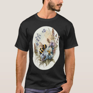 Cute Cottagecore Botanic Wildflower Bumblebee Wate T-Shirt