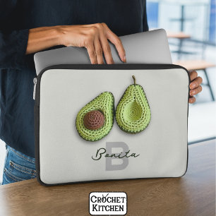 Cute Cottagecore Crochet Avocado Monogram Name  Laptop Sleeve