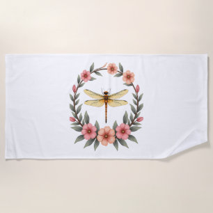 Cute Cottagecore Floral Dragonfly Aesthetic Girls  Beach Towel