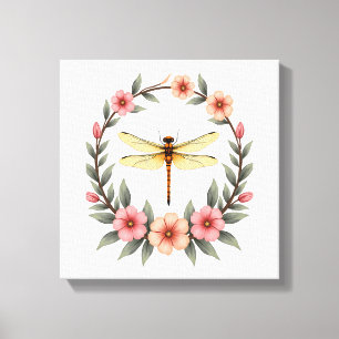 Cute Cottagecore Floral Dragonfly Aesthetic Girls Canvas Print