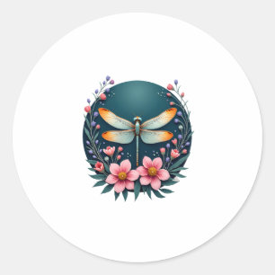 Cute Cottagecore Floral Dragonfly Aesthetic Girls  Classic Round Sticker