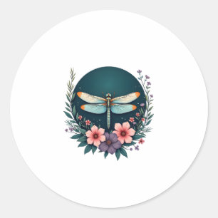 Cute Cottagecore Floral Dragonfly Aesthetic Girls  Classic Round Sticker