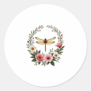 Cute Cottagecore Floral Dragonfly Aesthetic Girls Classic Round Sticker