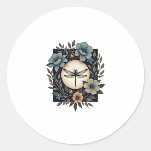 Cute Cottagecore Floral Dragonfly Aesthetic Girls  Classic Round Sticker