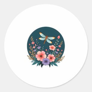 Cute Cottagecore Floral Dragonfly Aesthetic Girls  Classic Round Sticker