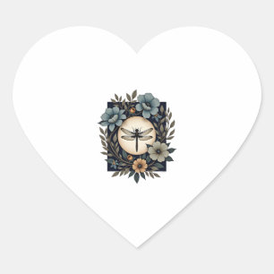 Cute Cottagecore Floral Dragonfly Aesthetic Girls  Heart Sticker