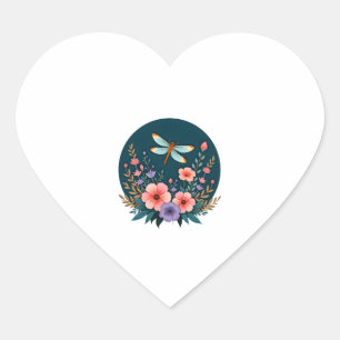 Cute Cottagecore Floral Dragonfly Aesthetic Girls  Heart Sticker