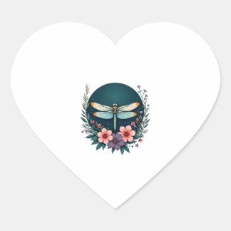 Cute Cottagecore Floral Dragonfly Aesthetic Girls Heart Sticker