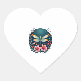 Cute Cottagecore Floral Dragonfly Aesthetic Girls  Heart Sticker