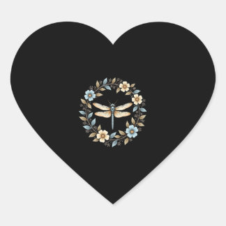Cute Cottagecore Floral Dragonfly Aesthetic Girls Heart Sticker