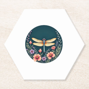 Cute Cottagecore Floral Dragonfly Aesthetic Girls Paper Coaster