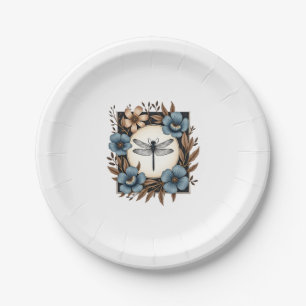 Cute Cottagecore Floral Dragonfly Aesthetic Girls  Paper Plate