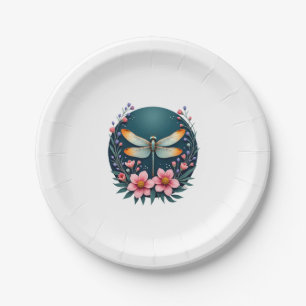 Cute Cottagecore Floral Dragonfly Aesthetic Girls  Paper Plate