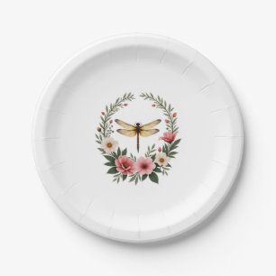 Cute Cottagecore Floral Dragonfly Aesthetic Girls  Paper Plate