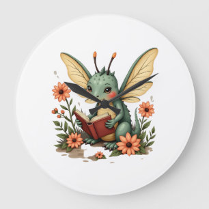 Cute Cottagecore Floral Dragonfly Aesthetic Graphi Large Clock