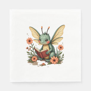 Cute Cottagecore Floral Dragonfly Aesthetic Graphi Napkin