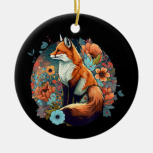 Cute Cottagecore Floral Fox Aesthetic Girls Women  Ceramic Tree Decoration
