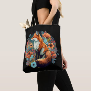 Cute Cottagecore Floral Fox Aesthetic Girls Women Tote Bag