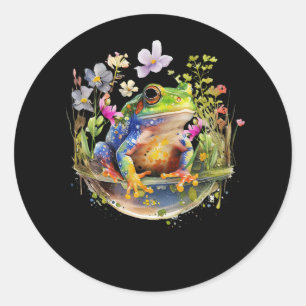 Cute Cottagecore Floral Frog Aesthetic Girls Graph Classic Round Sticker