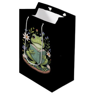 Cute Cottagecore Floral Frog Aesthetic Nature Medium Gift Bag