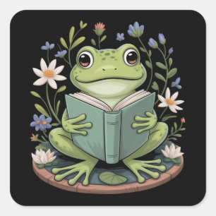 Cute Cottagecore Floral Frog Aesthetic Nature Square Sticker