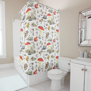 Cute Cottagecore Forest Mushroom Frog Snail Shower Curtain