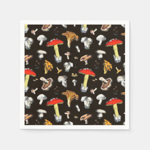 Cute Cottagecore Forest Mushrooms Dark Brown Napkin