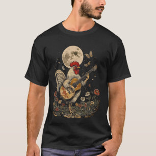 Cute Cottagecore Funny Rooster Playing Guitar T-Shirt