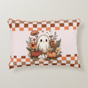 Cute Cottagecore Ghost Fall Halloween Chequerboard Decorative Cushion